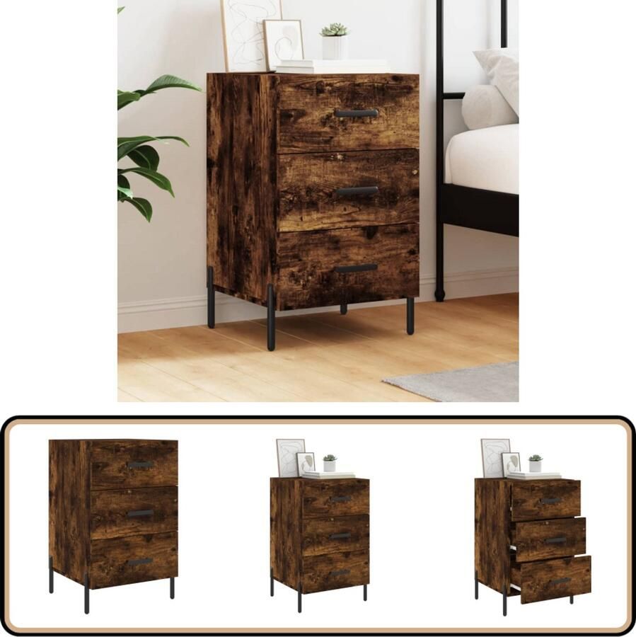 VidaXL Nachtkastje 40x40x66 cm Gerookt Eiken Nachtkastje Kast Slaapkamermeubilair Houten Kast Bruine Kast Modern Design Bergruimte Bijzettafel