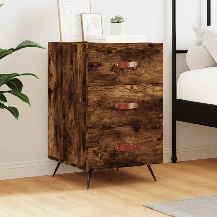 VidaXL Nachtkastje 40x40x66 cm Gerookt Eikenhout Nachtkastje Kast Slaapkamermeubel Houten Meubel Bruine Kast Vintage Kast Modern Design Bergruimte Nachtlamp - Foto 2