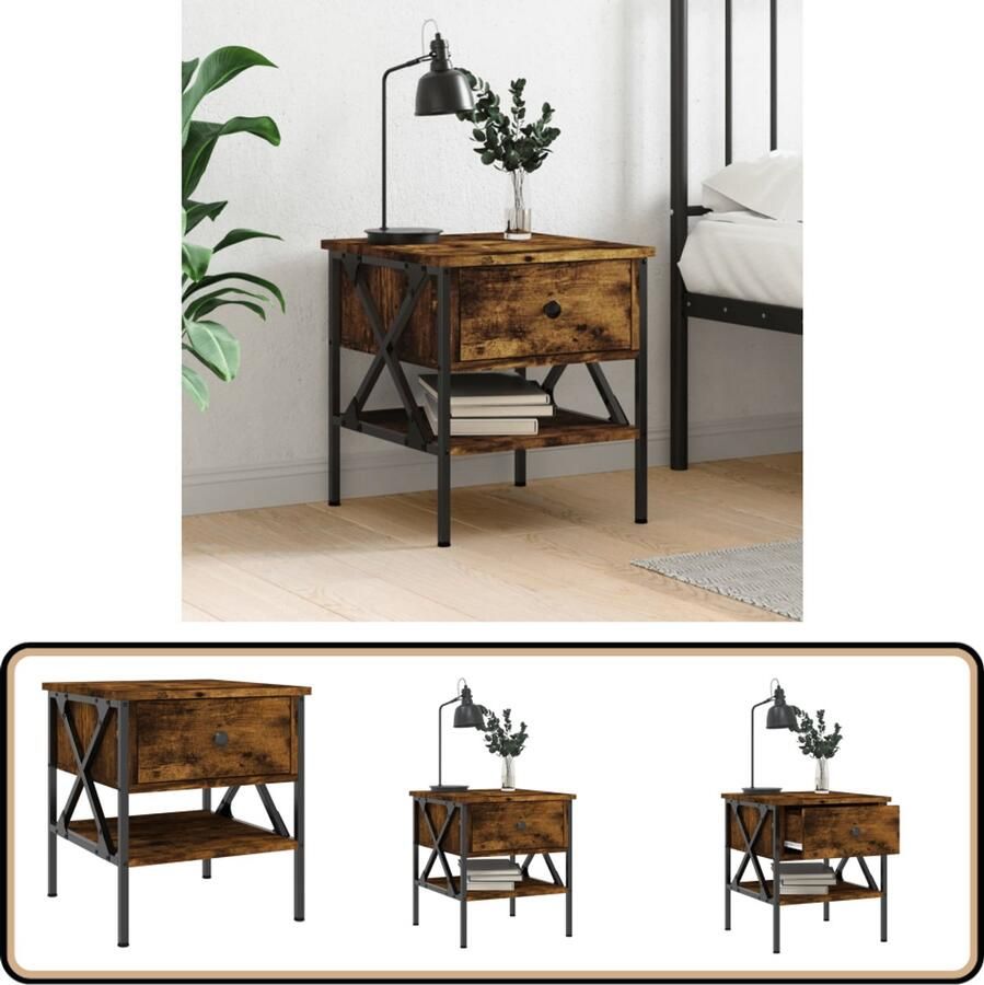 VidaXL Nachtkastje 40x42x45 cm Gerookt Eiken Nachtkastje Industrieel Design Houten Nachtkastje Bruine Nachtkastje Vintage Nachtkastje