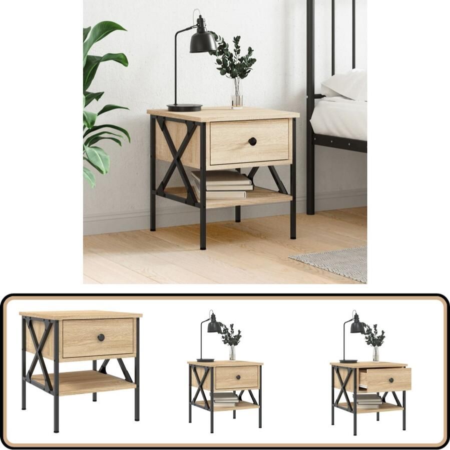 VidaXL Nachtkastje 40x42x45 cm Sonoma eiken Nachtkastje Industrieel Design Houten Nachtkastje Sonoma Eiken Bijzettafel