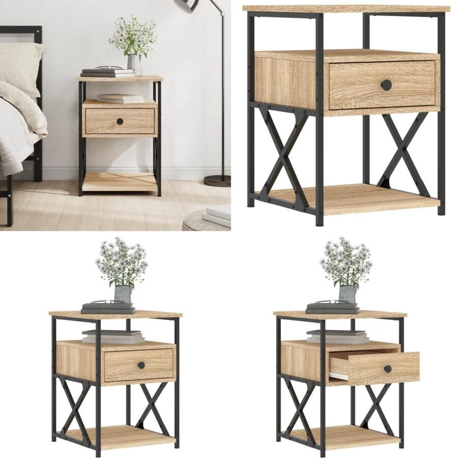 VidaXL Nachtkastje 40x42x55 cm bewerkt hout sonoma eikenkleurig Nachtkastje Nachtkastjes Kast Slaapkamermeubel