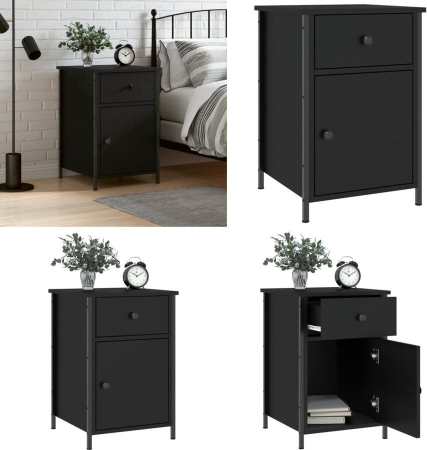 VidaXL -Nachtkastje-40x42x60-cm-bewerkt-hout-zwart - Foto 3