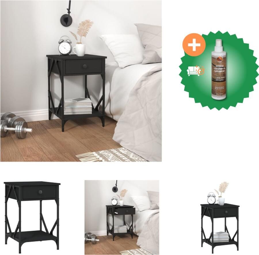 VidaXL Nachtkastje Elegant ontwerp Duurzaam bewerkt hout Voldoende opbergruimte Verstelbare schroef Stevig ijzeren frame Displayfunctie Zwart 40x42x60 cm Kast Inclusief Houtreiniger en verfrisser