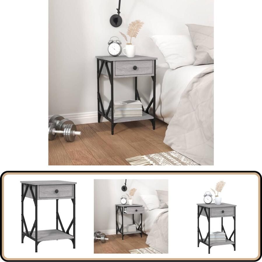 VidaXL Nachtkastje 40x42x60 cm Grijs Sonoma Eiken Nachtkastje Industrieel Meubel Houten Kast Grijze Kast Slaapkamermeubilair