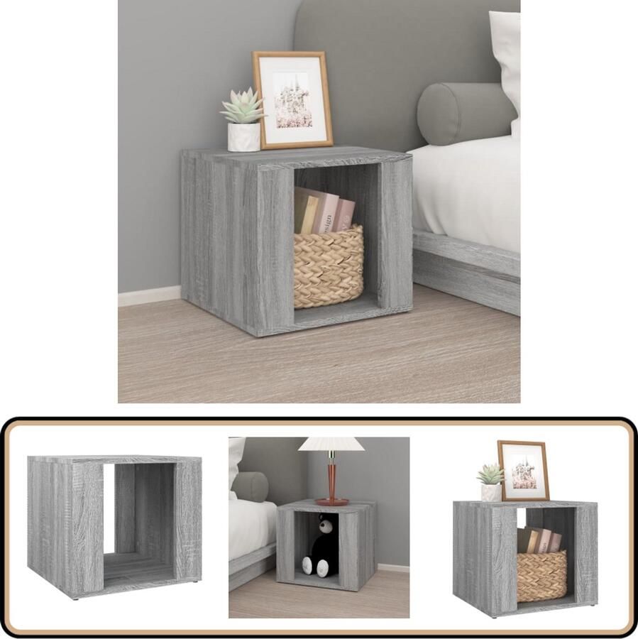 VidaXL Nachtkastje 41x40x36 cm Grijs Sonoma Eiken Nachtkastje Kastje Slaapkamer Meubilair Houten Nachtkastje Grijze Nachtkastje Sonoma Eiken Decoratief Kastje Bijzettafel Living Room Furniture Bedroom Furniture