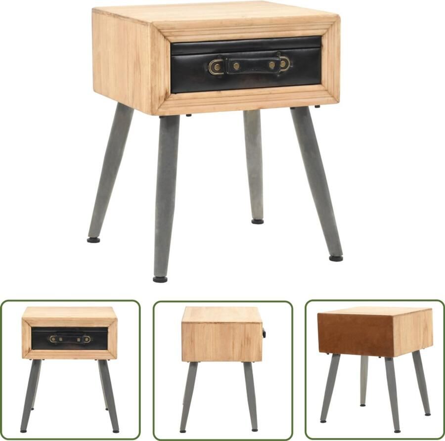 VidaXL Nachtkastje 43x38x50 cm Massief Vurenhout Nachtkastje Nachtkast Meubilair Kamerdecoratie Vintage Industrieel Hout Bruin