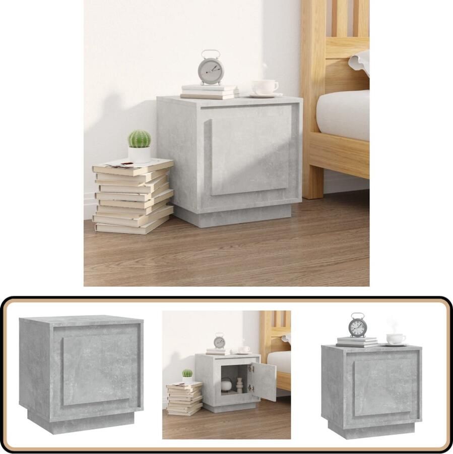 VidaXL Nachtkastje 44x35x45 cm Bewerkt hout Grijs Nachtkastje Betongrijs Modern Design Slaapkamer Meubilair Houten Kast