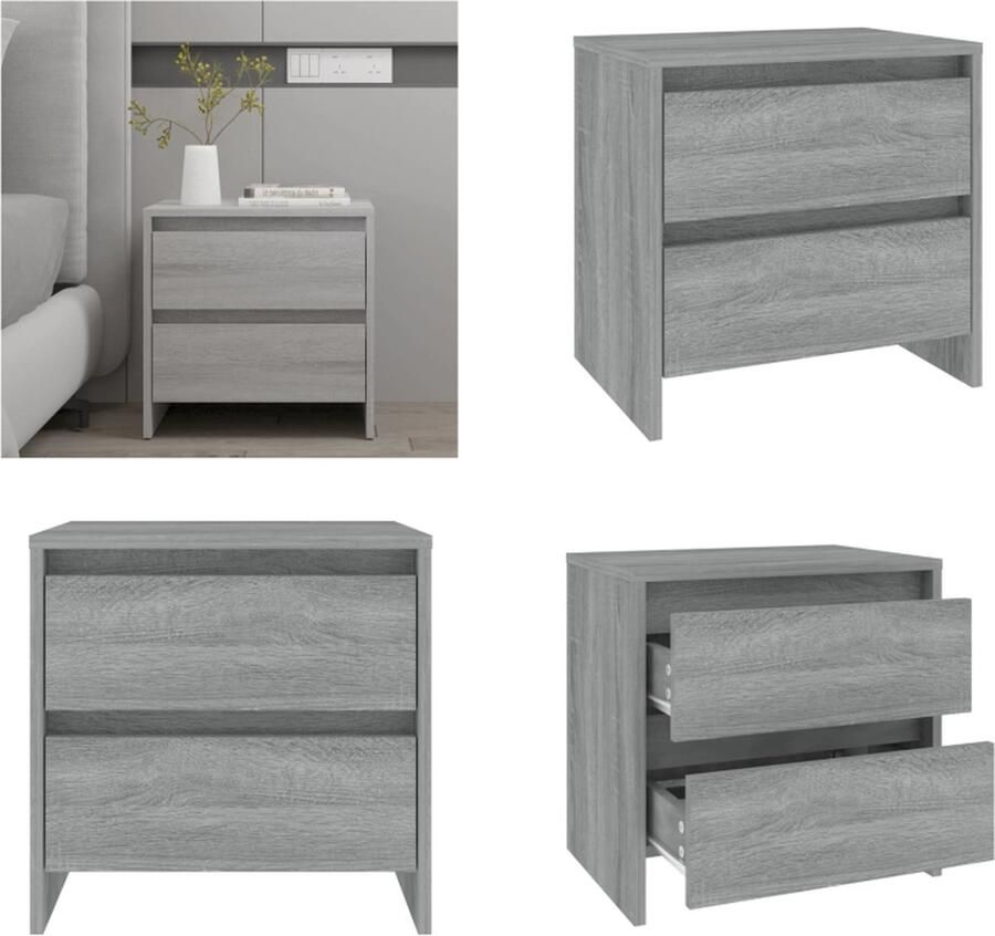 VidaXL Nachtkastje 45x34 5x44 5cm bewerkt hout grijs sonoma eikenkleur - Foto 2