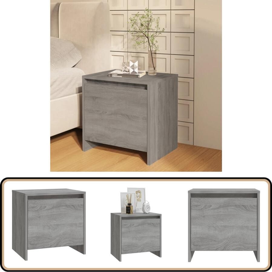 VidaXL Nachtkastje 45x34x44 5 cm Grijs Sonoma Eiken Nachtkastje Bijzettafel Slaapkamer Meubilair Grijze Meubels Houten Meubelen