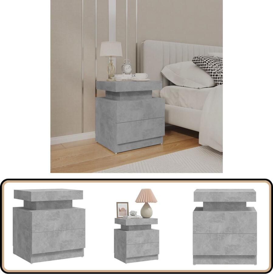 The Living Store Nachtkastje Betongrijs 45 x 35 x 52 cm Stabiel Vochtafstotend Opbergruimte Nachtkastje Betongrijs Slaapkamerinrichting Houten Meubel Opbergruimte