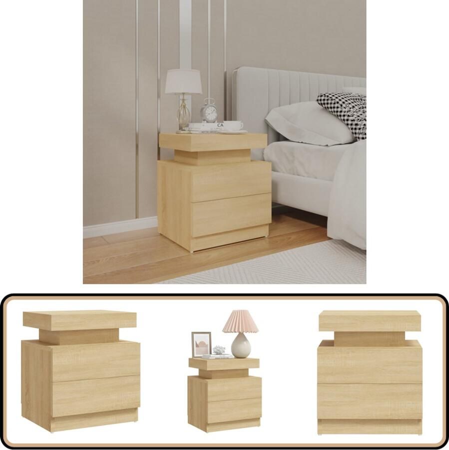 VidaXL Nachtkastje 45x35x52 cm Sonoma eiken Nachtkastje Nachttafel Salonmeubel Slaapkamermeubel Houten Meubel Bruine Meubel Design Meubel Sonoma Eiken Spaanplaat Bergruimte