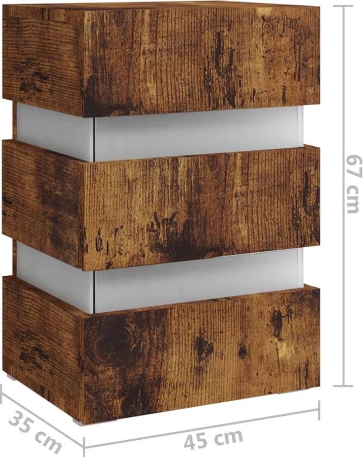 VidaXL Nachtkastje LED 45x35x67 cm spaanplaat gerookt eikenkleurig - Foto 3