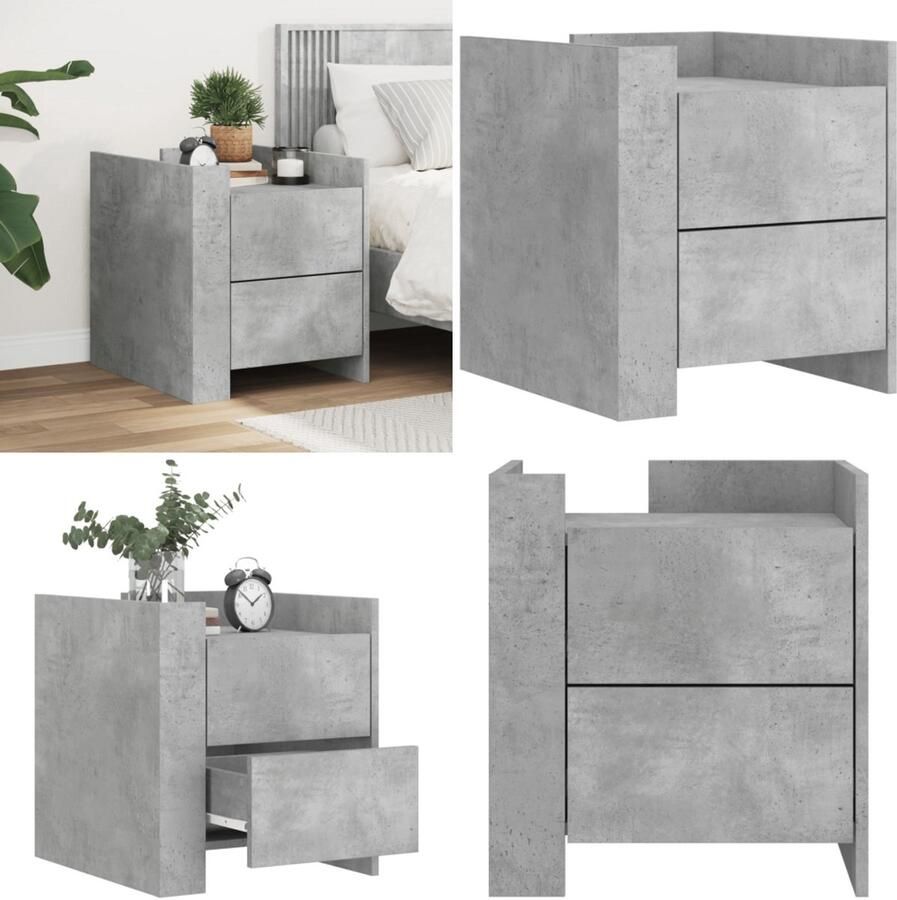 The Living Store Nachtkastje 45x50x50 cm bewerkt hout betongrijs Nachtkastje Beton Grijs Houten Kast Badkamermeubilair Slaapkamerinrichting - Foto 2