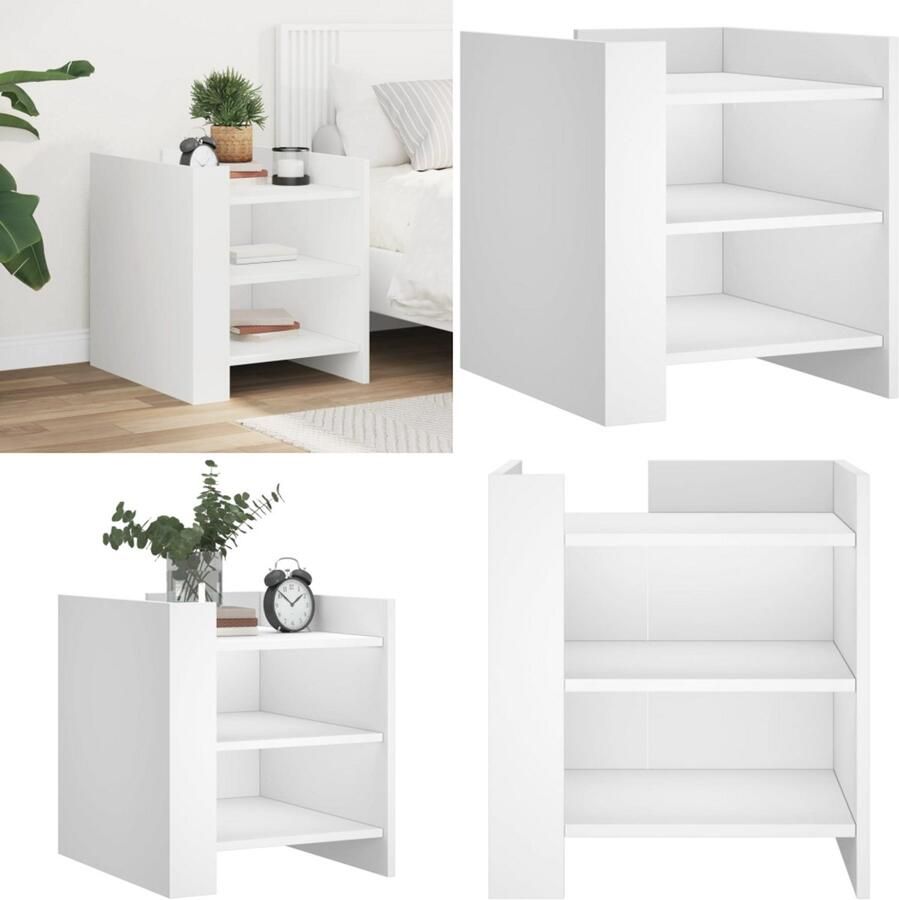 The Living Store Nachtkastje 45x50x50 cm bewerkt hout wit Nachtkastje Kastje Slaapkamermeubilair Houten Meubil Wit Meubilair - Foto 2