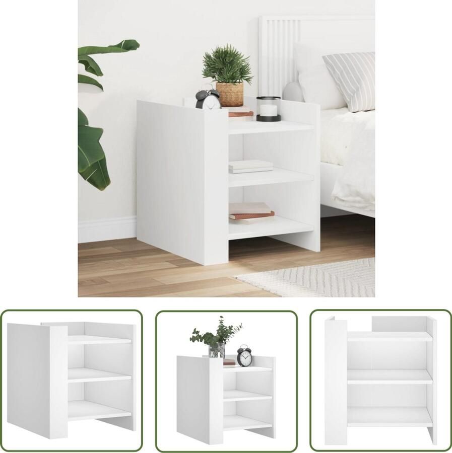 The Living Store Nachtkastje 45x50x50 cm bewerkt hout wit Nachtkastje Kastje Slaapkamermeubilair Houten Meubil Wit Meubilair - Foto 3