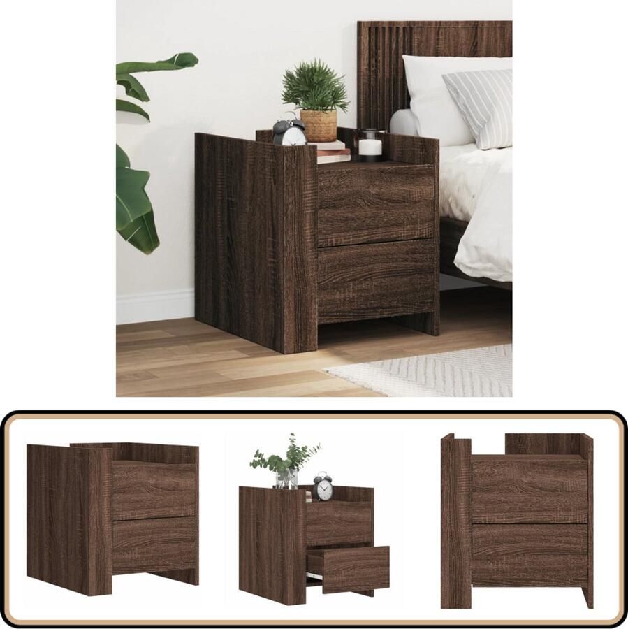 The Living Store Nachtkastje 45x50x50 cm bewerkt hout bruin eikenkleurig Nachtkastje Bruin Houten Nachtkastje Bruine Eiken Bewerkt Hout