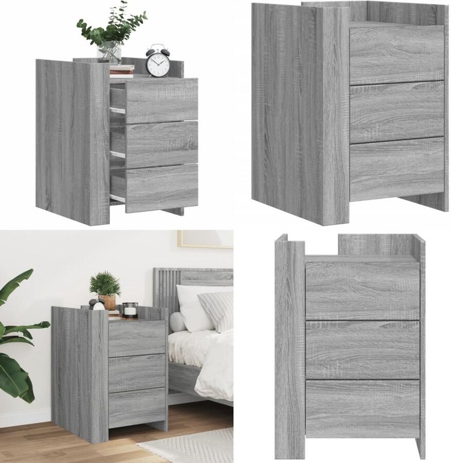 The Living Store Nachtkastje 45x50x65 cm bewerkt hout grijs sonoma eikenkleurig Nachtkastje Kastje Slaapkamermeubilair Houten Meubels Grijze Meubels - Foto 2