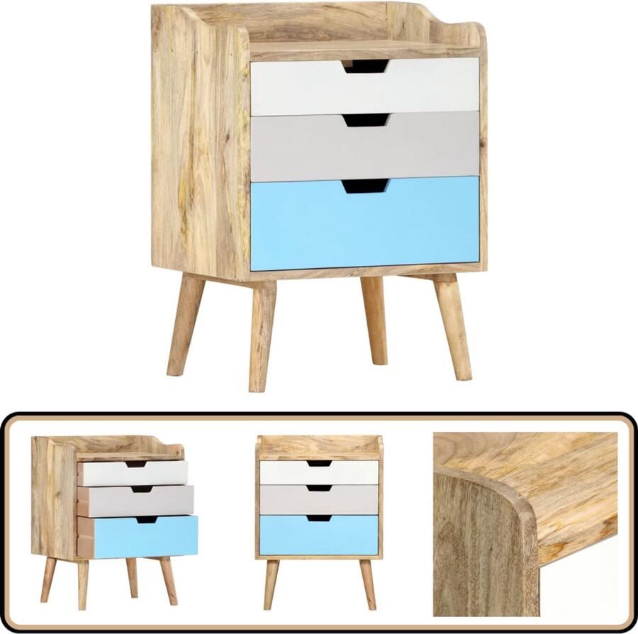 VidaXL Nachtkastje 47x35x63 cm Massief Mangohout Nachtkastje Slaapkamermeubels Mangohout Meubilair Vintage Kast Rustic Furniture