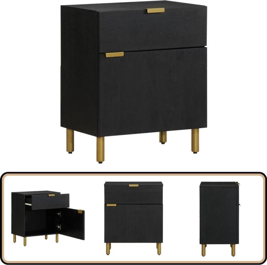 VidaXL Nachtkastje 50x33x60 cm Bewerkt hout Zwart Nachtkastje Nachtkastjes Bijzettafel Wandkastje