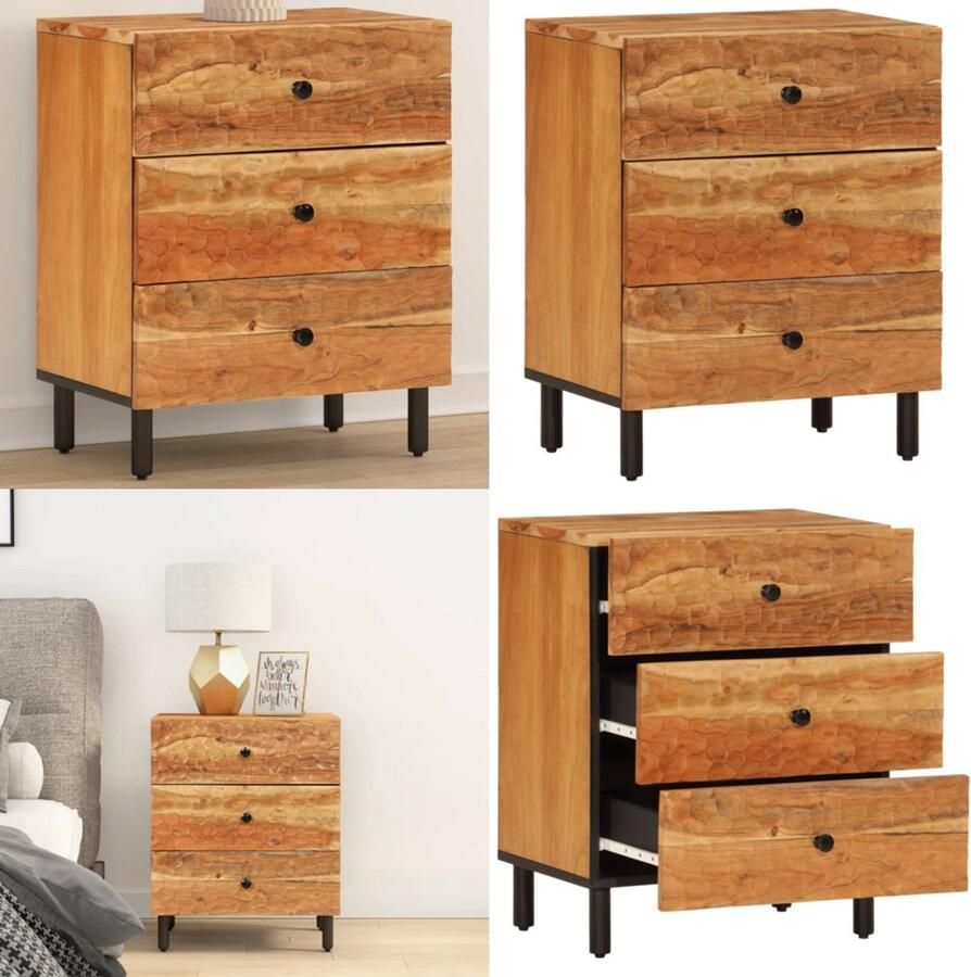 VidaXL Nachtkastje 50x33x60 cm massief acaciahout Nachtkastje Nachtkastjes Houten Nachtkastje Houten Nachtkastjes