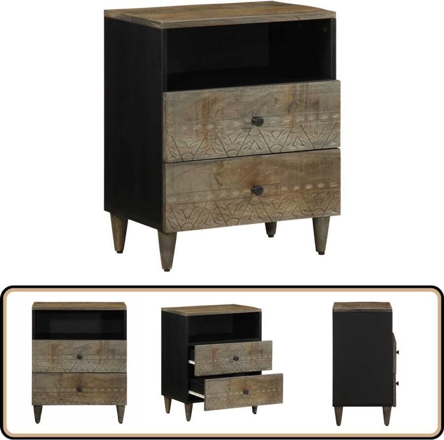 VidaXL Nachtkastje 50x33x60 cm massief mangohout lichtgrijs