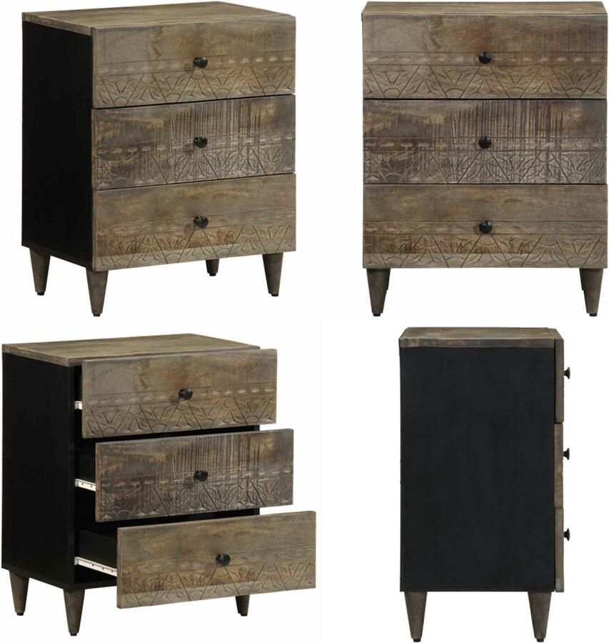 VidaXL Nachtkastje 50x33x60 cm massief mangohout lichtgrijs Nachtkastje Nachtkastjes Bijzettafel Wandkastje