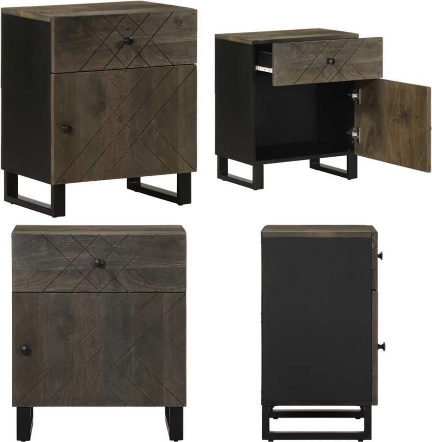 VidaXL Nachtkastje 50x33x60 cm massief mangohout zwart Nachtkastje Nachtkastjes Bijzettafel Wandkastje