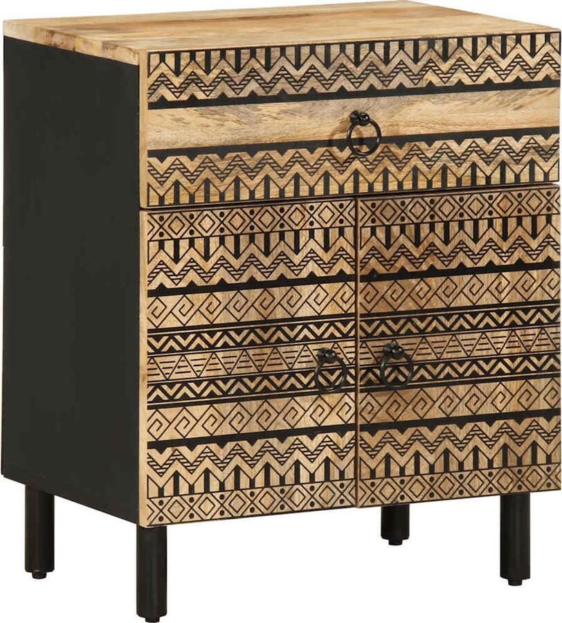 VidaXL Nachtkastje 50x33x60 cm massief ruw mangohout zwart