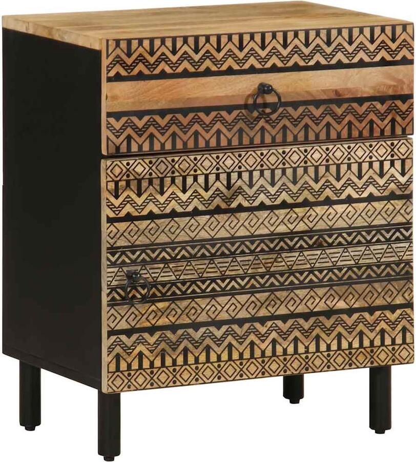 VidaXL Nachtkastje 50x33x60 cm massief ruw mangohout zwart