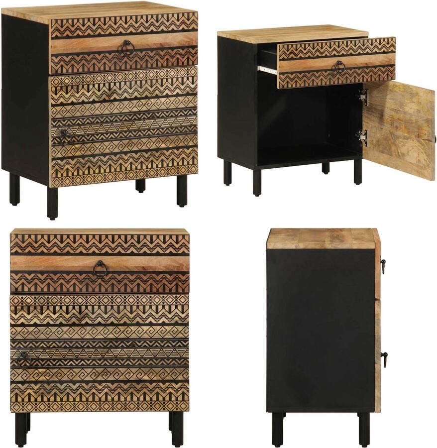 VidaXL Nachtkastje 50x33x60 cm massief ruw mangohout zwart Nachtkastje Nachtkastjes Bijzettafel Wandkastje