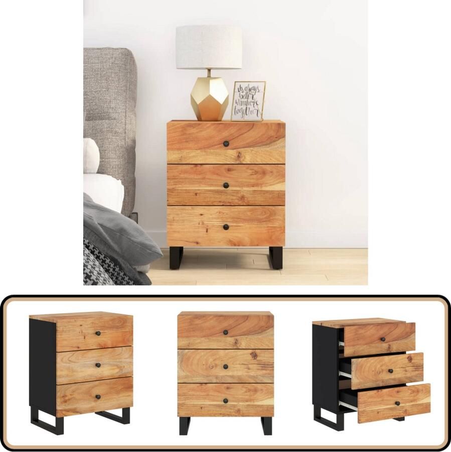 VidaXL Nachtkastje 50x33x62 cm Acaciahout Metaal Nachtkastje Industrieel Acacia Houten Kast Slaapkamermeubilair Opbergkast Commode