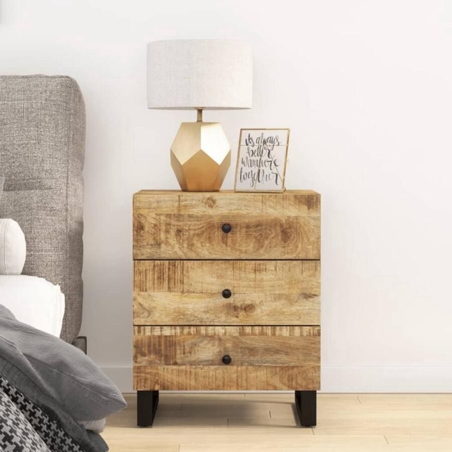 VidaXL Nachtkastje 50x33x62 cm Mangohout & Hout Nachtkastje Industrieel Design Mangohout Houten Lade Slaapkamermeubels Opbergkast Bijzettafel - Foto 2