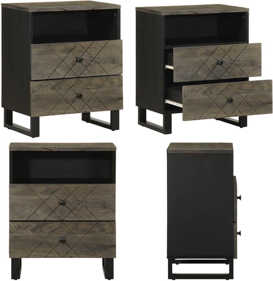 VidaXL Nachtkastje 50x33x62 cm massief mangohout zwart Nachtkastje Nachtkastjes Bijzettafel Wandkastje