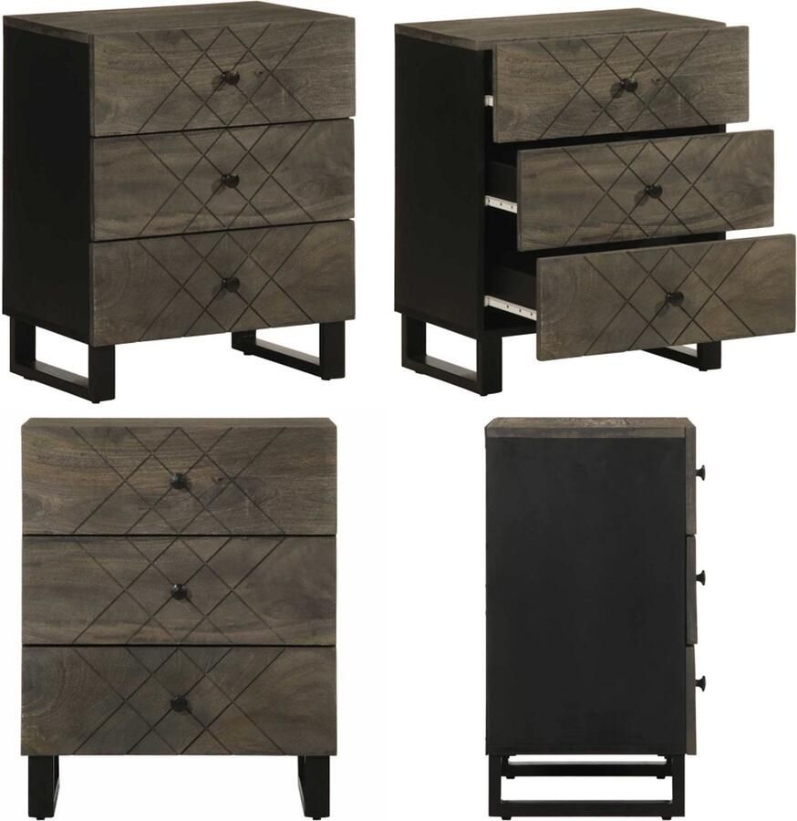 VidaXL Nachtkastje 50x33x62 cm massief mangohout zwart Nachtkastje Nachtkastjes Bijzettafel Wandkastje