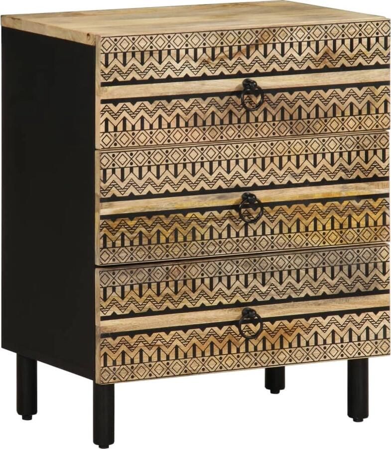 FIONERA Nachtkastje 50x33x62 cm massief ruw mangohout zwart