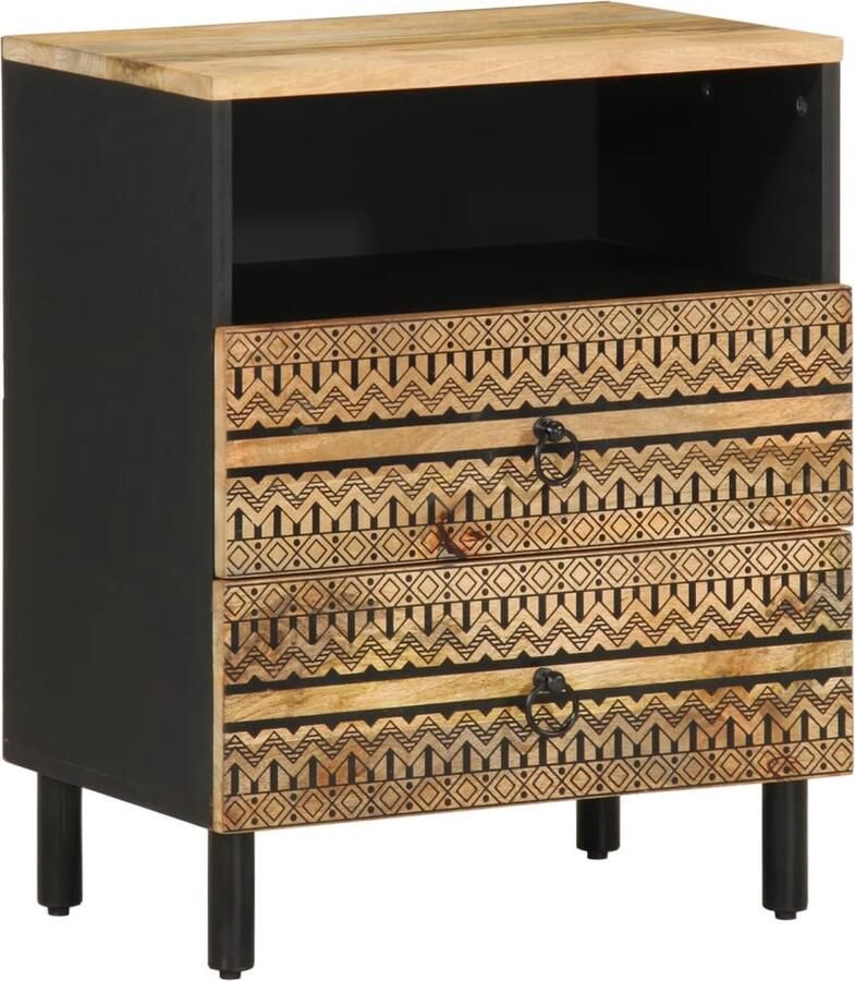 VidaXL Nachtkastje 50x33x62 cm massief ruw mangohout zwart