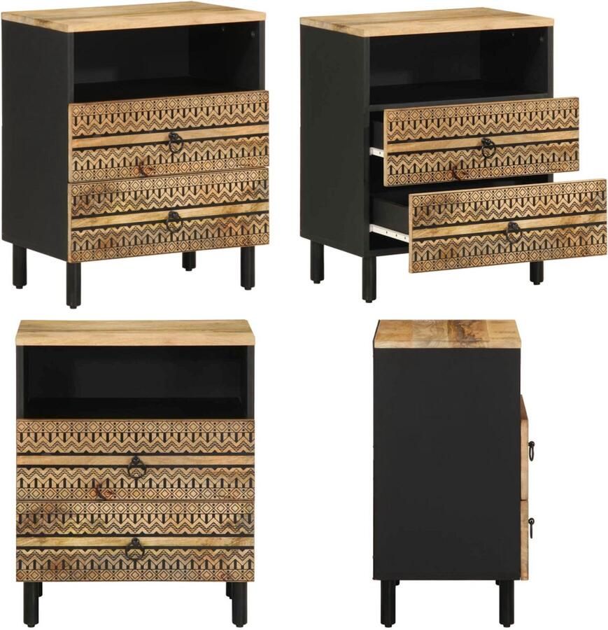 VidaXL Nachtkastje 50x33x62 cm massief ruw mangohout zwart Nachtkastje Nachtkastjes Bijzettafel Wandkastje