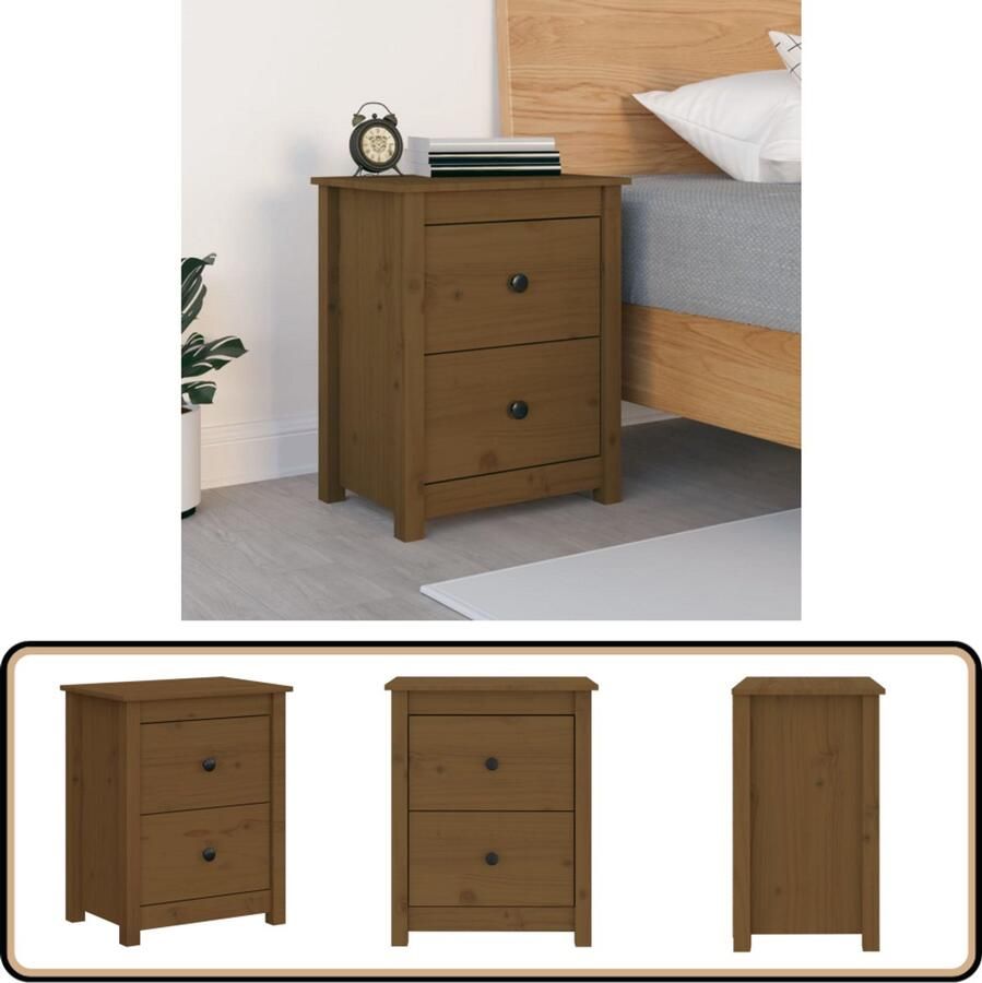 VidaXL Nachtkastje 50x35x61 5 cm Grenenhout Honingbruin Nachtkastje Massief Hout Grenenhout Houten Nachtkastje Slaapkamermeubilair