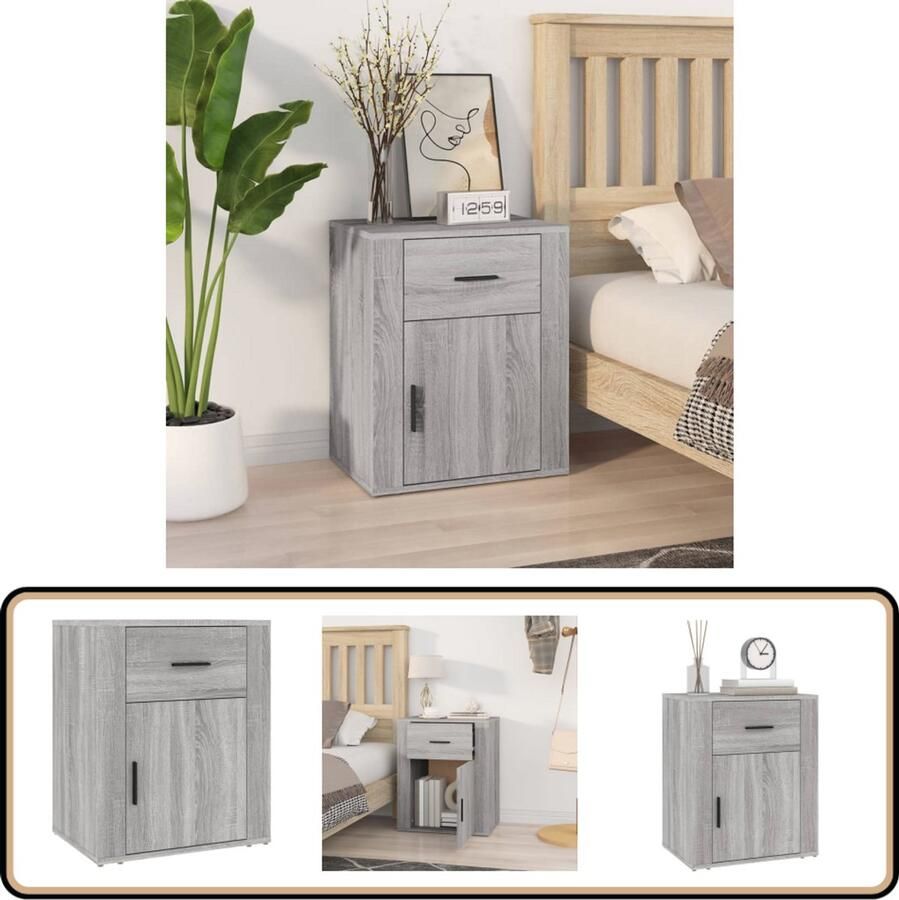 VidaXL Nachtkastje 50x36x60 cm Grijs Sonoma Eiken Nachtkastje Bijzettafel Slaapkamermeubilair Houten Meubel Grijze Meubels Sonoma Eiken