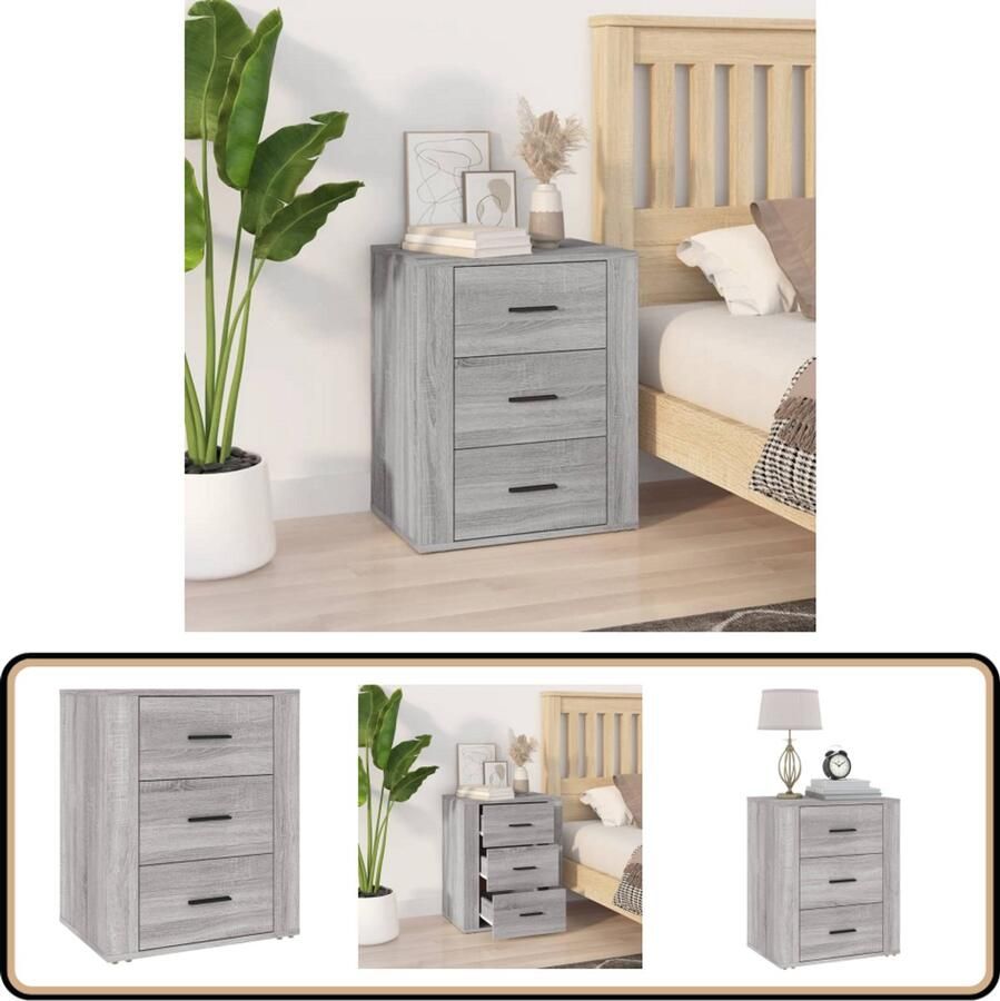 VidaXL Nachtkastje 50x36x60 cm Grijs Sonoma Eiken Nachtkastje Kastje Slaapkamermeubel Houten Meubel Grijze Kamerdecoratie Vintage Stijl Landelijke Stijl