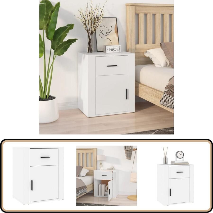 VidaXL Nachtkastje 50x36x60 cm Wit Bewerkt hout Nachtkastje Bijzettafel Slaapkamermeubel Houten Meubel Witte Meubel