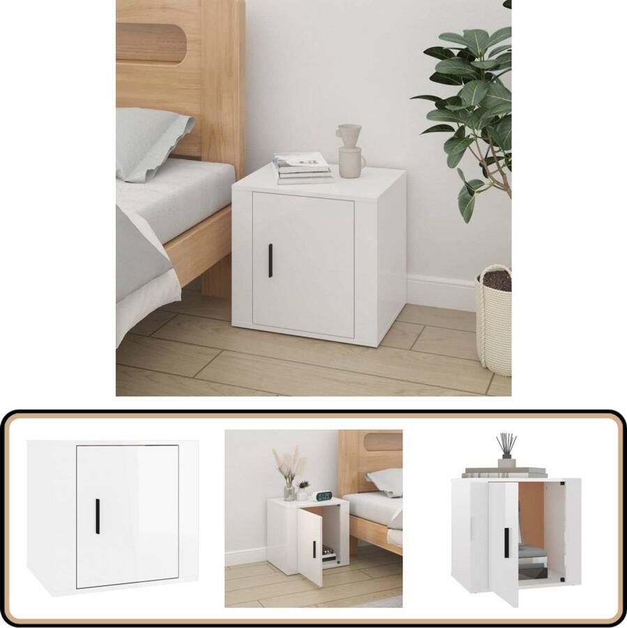 The Living Store Nachtkastje Bedkastje 50x39x47 cm Hoogglans wit Nachtkastje Kastje Slaapkamer Meubels Houten Meubel Witte Meubels - Foto 2