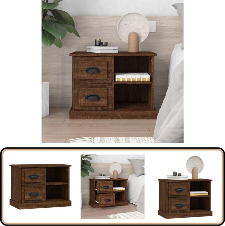 VidaXL Nachtkastje 60x35 5x45 cm Bruin Eikenkleur Nachtkastje Kast Bijzettafel Houten Meubels Bruine Meubelen Slaapkamersdecoratie Bruineiken