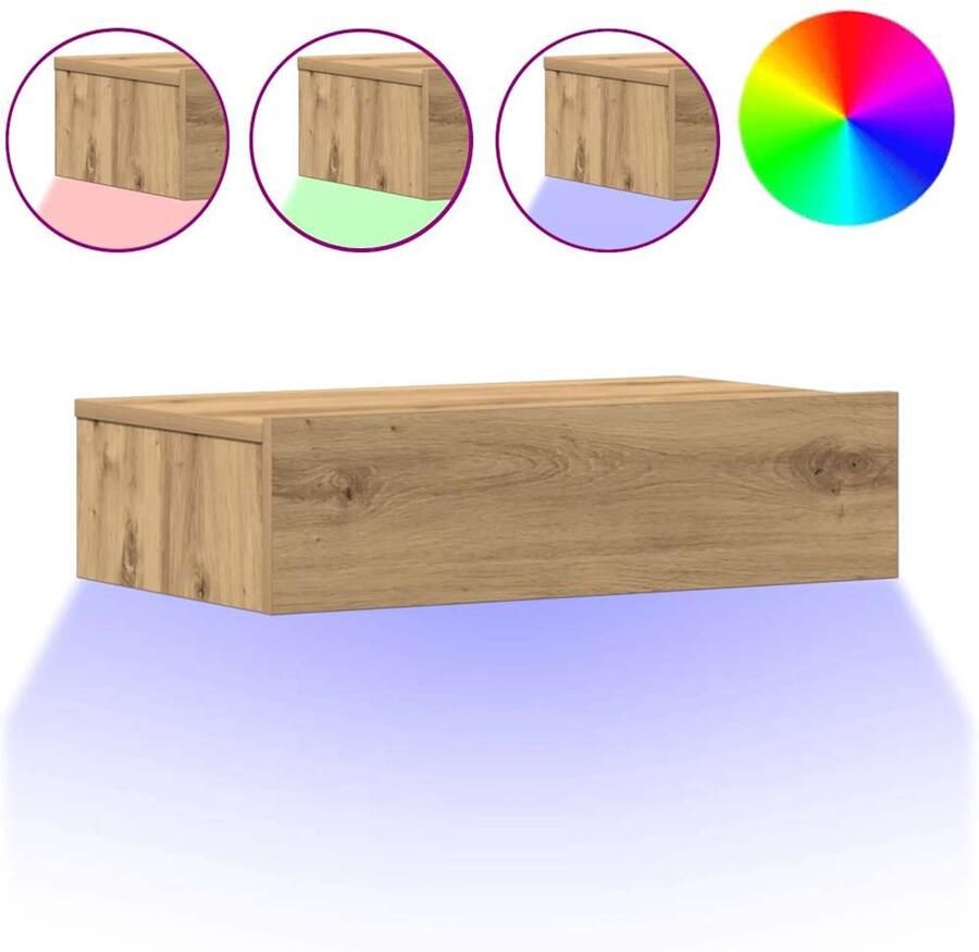 VidaXL Nachtkastje 60x35 cm Artisan Eiken RGB LED Nachtkastje Nachtkastjes Bijzettafel Wandkastje