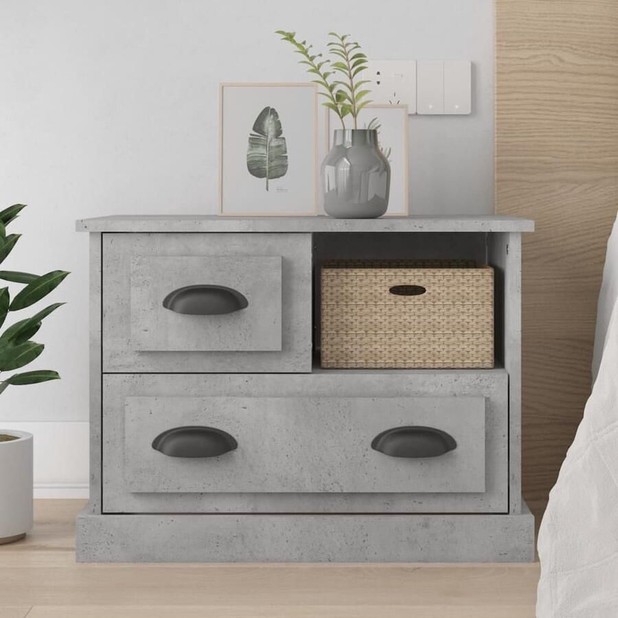 VidaXL Nachtkastje 60x39x45 cm Betongrijs Nachtkastje Kast Beton Grijs Houten Meubels Slaapkamermeubilair Living Accessoires Woonaccessoires Modern Meubel Compact Bureau Multifunctioneel Furniture - Foto 2