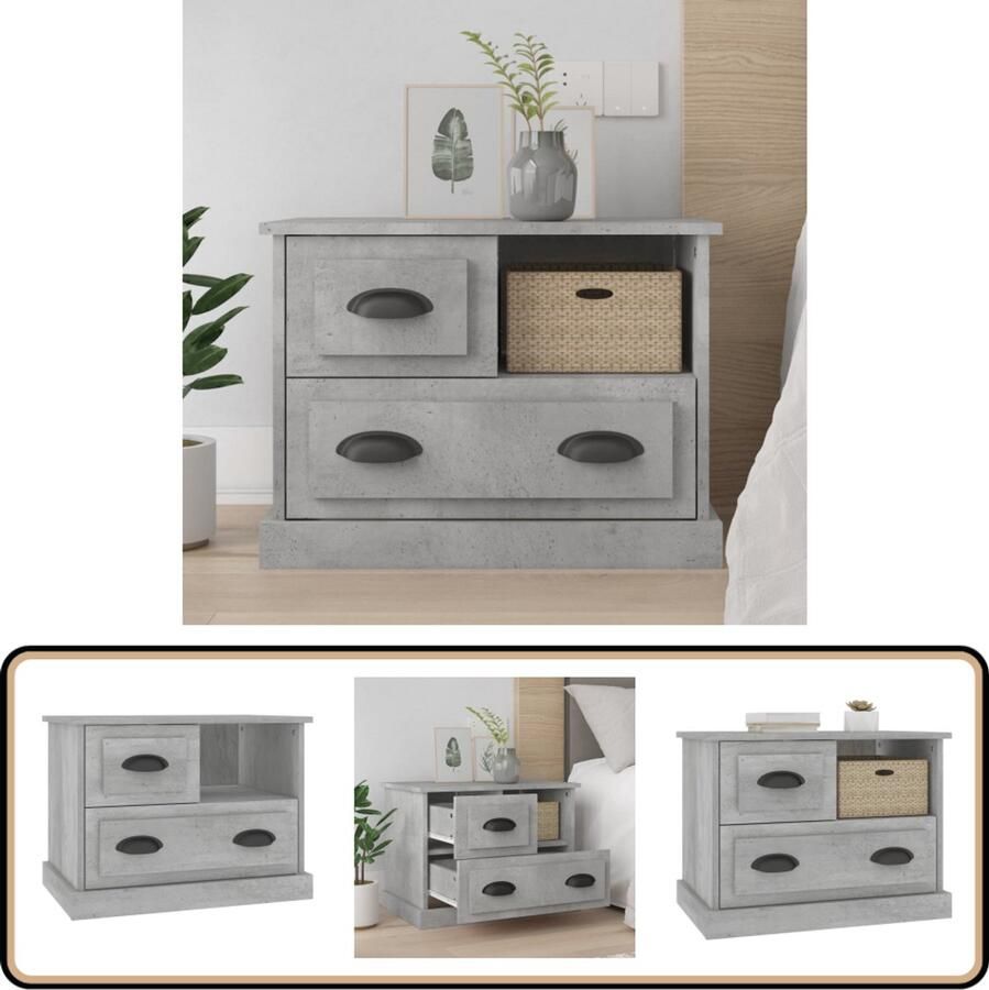 VidaXL Nachtkastje 60x39x45 cm Betongrijs Nachtkastje Kast Beton Grijs Houten Meubels Slaapkamermeubilair Living Accessoires Woonaccessoires Modern Meubel Compact Bureau Multifunctioneel Furniture