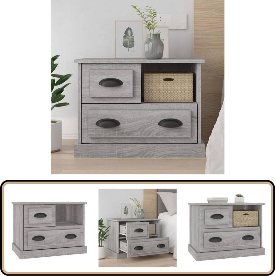 VidaXL Nachtkastje 60x39x45 cm Grijs Sonoma Eiken Nachtkastje Kast Slaapkamerinrichting Houten Meubels Grijze Meubelen Sonoma Eiken Minimalistisch Modern Stijlvol Compact Multifunctioneel Opbergruimte Ladekasten Sierkist