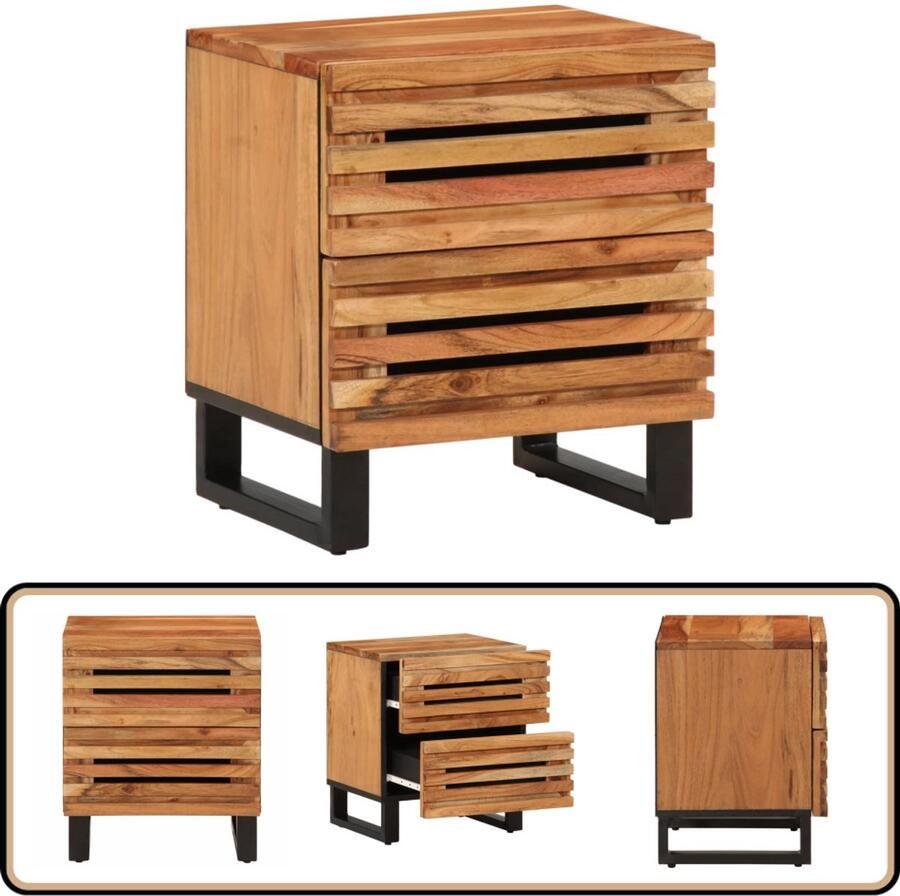 VidaXL Nachtkastje Acaciahout 40x34x46cm 2 lades Nachtaand Industrieel Design Acacia Hout Opbergruimte Bijzettafels