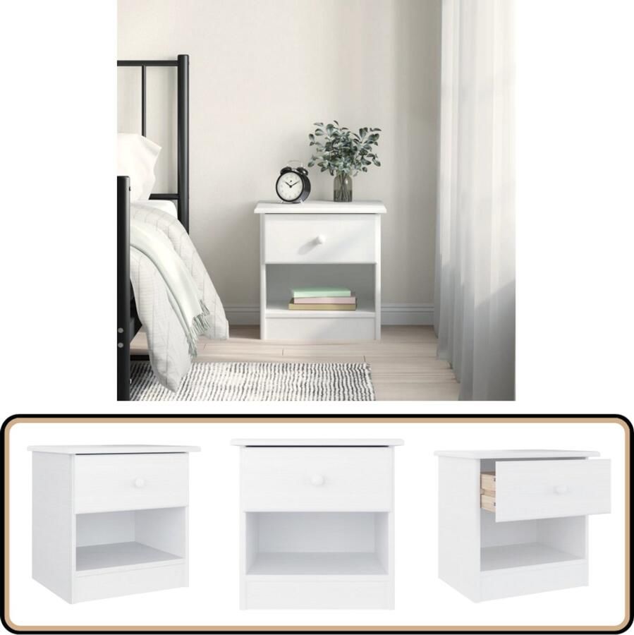 VidaXL Nachtkastje ALTA 41x35x41 cm Grenenhout Wit Nachtkastje Kastje Slaapkamerinrichting Meubilair Grenenhouthout Witte Meubelstukken Vintage Stijl Landelijke Stijl