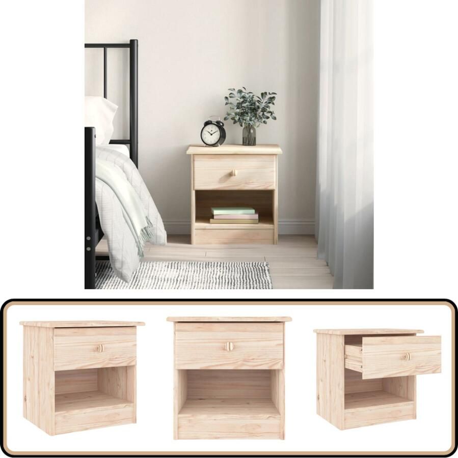 VidaXL Nachtkastje ALTA Grenenhout 41x35x41 cm Nachtkastje Houten Kast Grenenhout Vintage Meubels Kamerdecoratie Slaapkamer Decoratie Living Room Furniture Side Table
